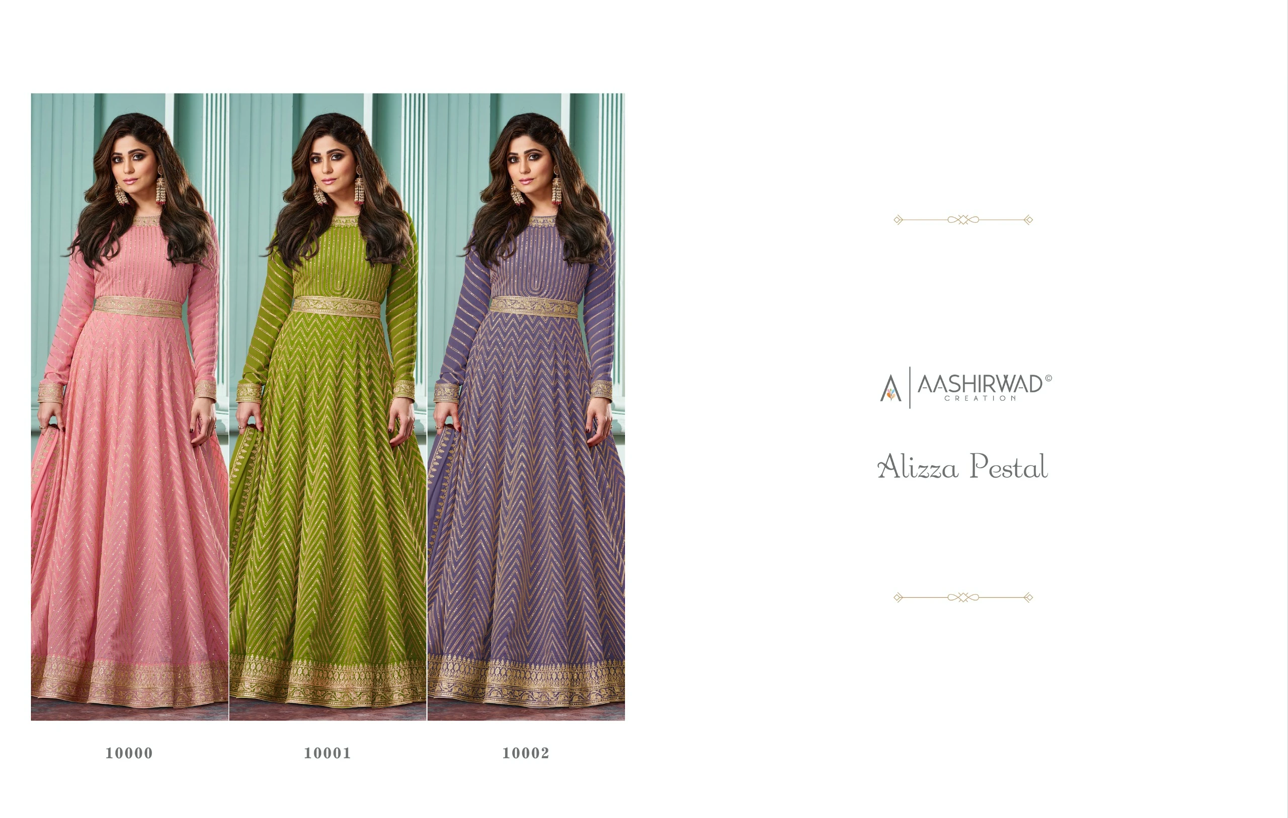 Aashirwad Alizza Pestal Real Georgette Wholesale Designer Gown with Dupatta Catalog — Wholesale Kurtis, Aashirwad Creation wholesale from Surat — view 4